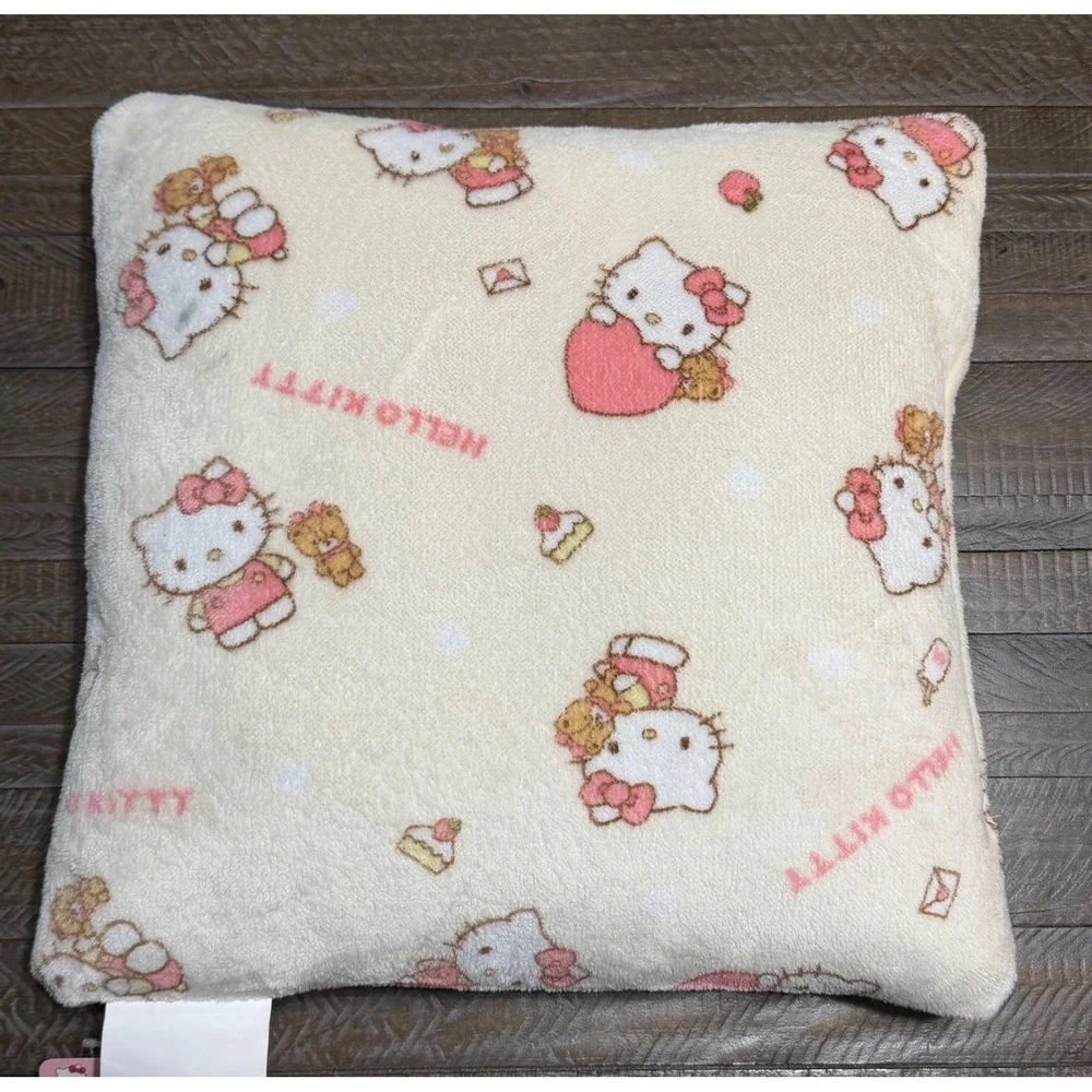 Sanrio Hello Kitty Cushion Kids OS Cream NWT Plush Heart Bear Throw Pillow